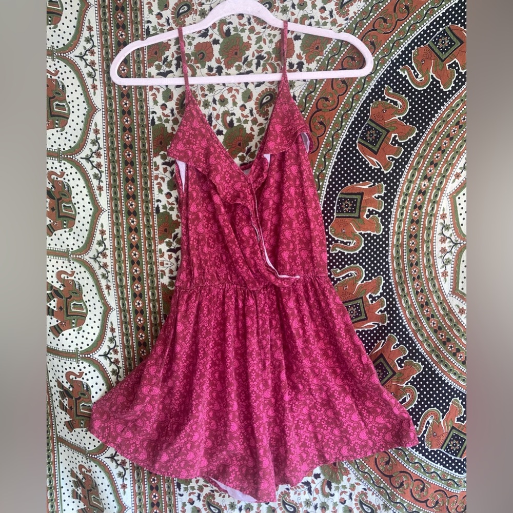 Ruffled Magenta Romper W/t Pink Floral Pattern !
